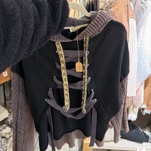 Stylish Black and brownish grey Lace-Up Hoodie